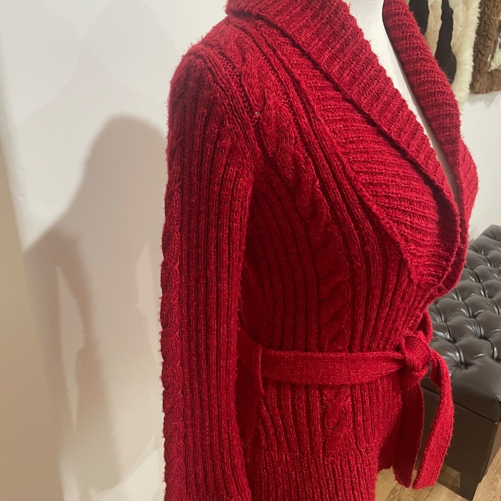 Arden B Size XS S Red Belted Cardigan Sweater - Picture 4 of 7